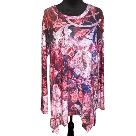 Soft Surroundings Tops - SOFT SURROUNDINGS Meritage Asymmetric Floral Pink Purple Tunic Blouse Top Size M